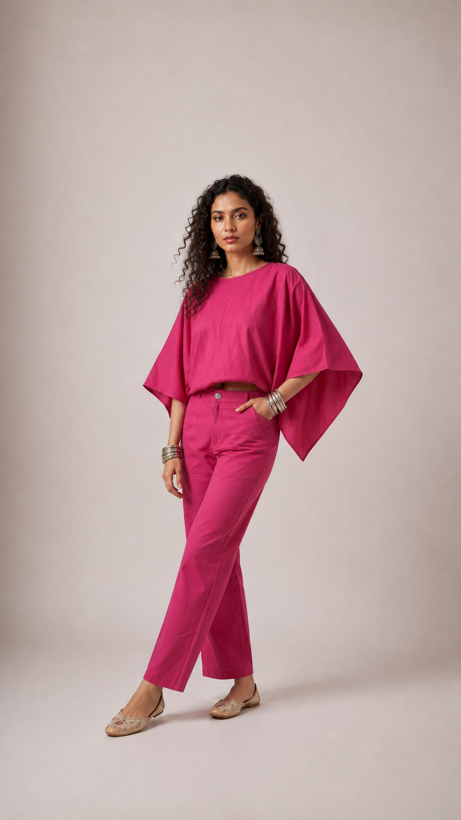 Fuchsia Poncho Set