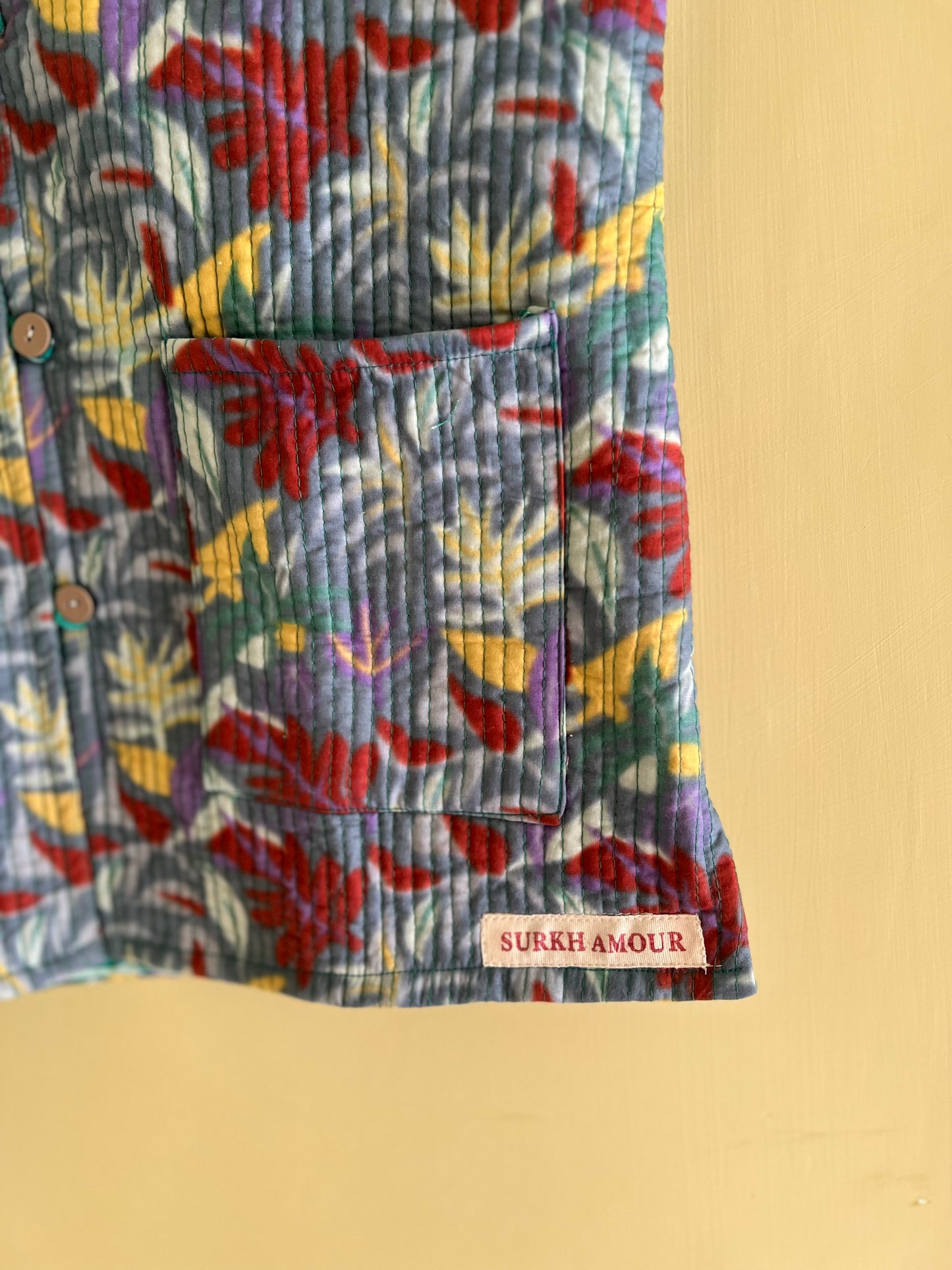 Grey Cut Sleeves Kantha Reversible Jacket
