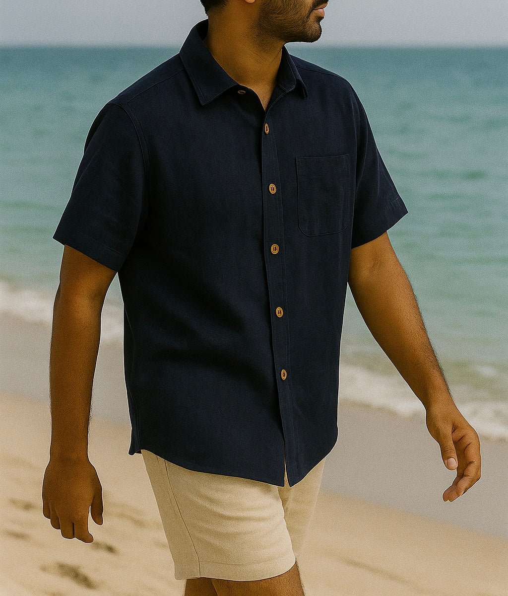 Navy Blue Linen Shirt