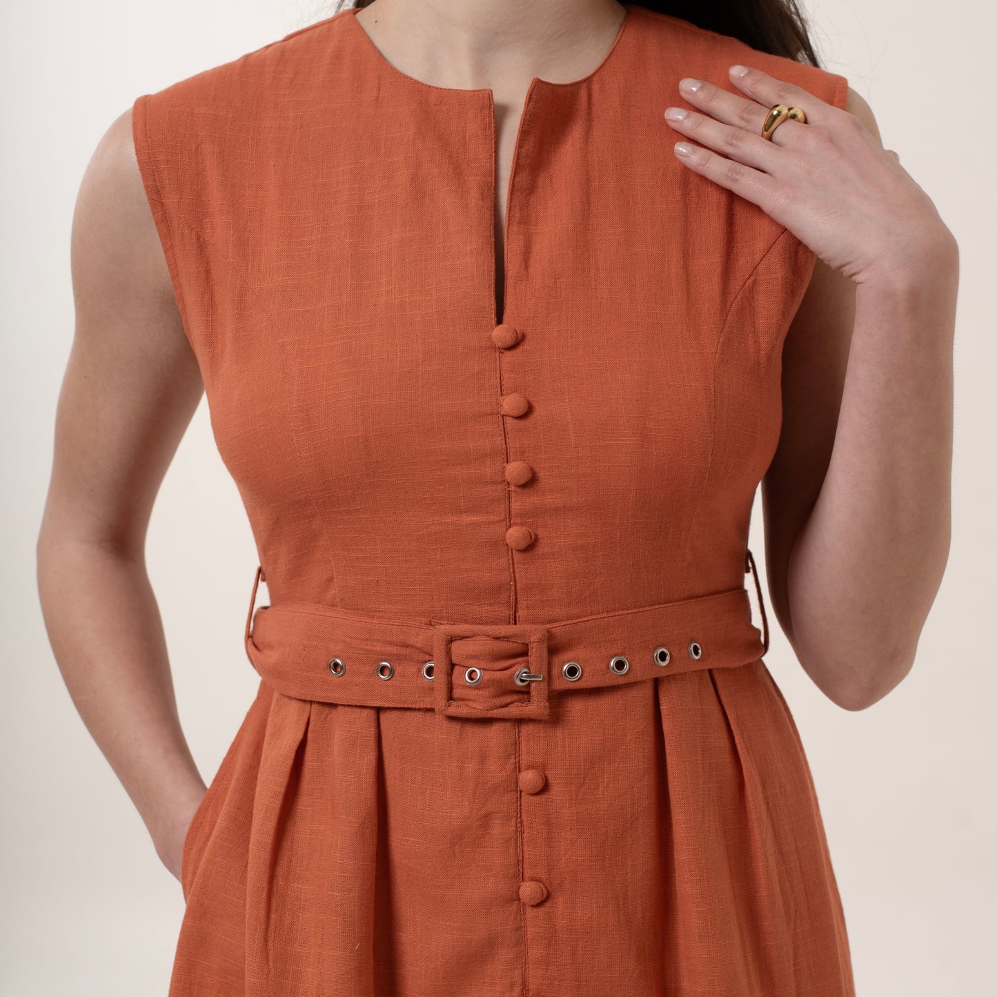 Rust A Line Midi Dress