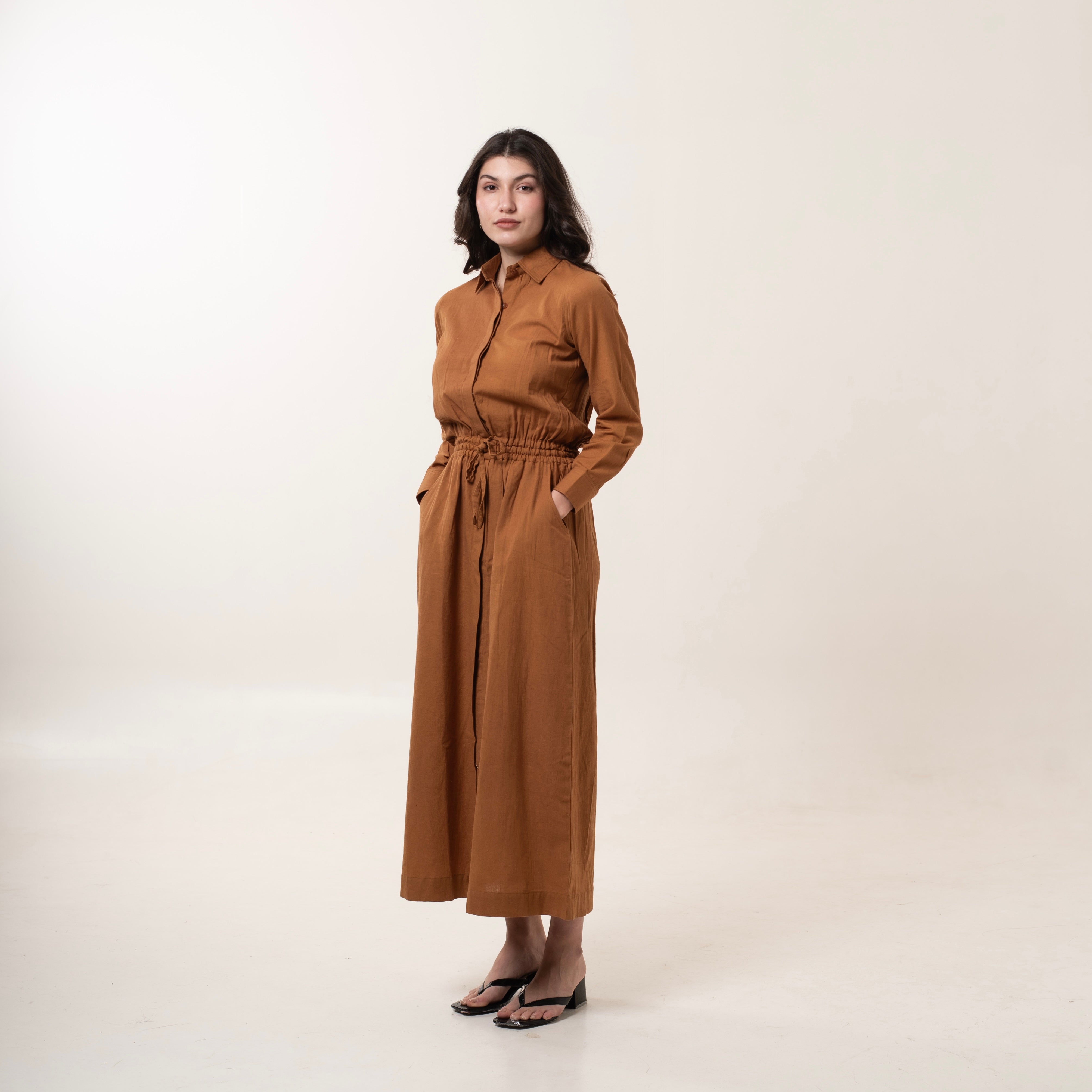 Caramel Slit Shirt Dress – surkhamour.in