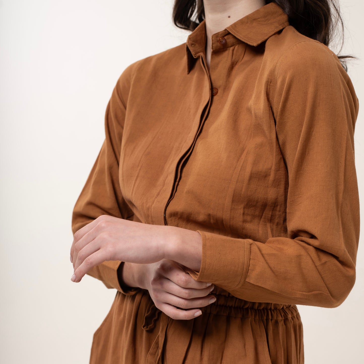 Caramel Slit Shirt Dress