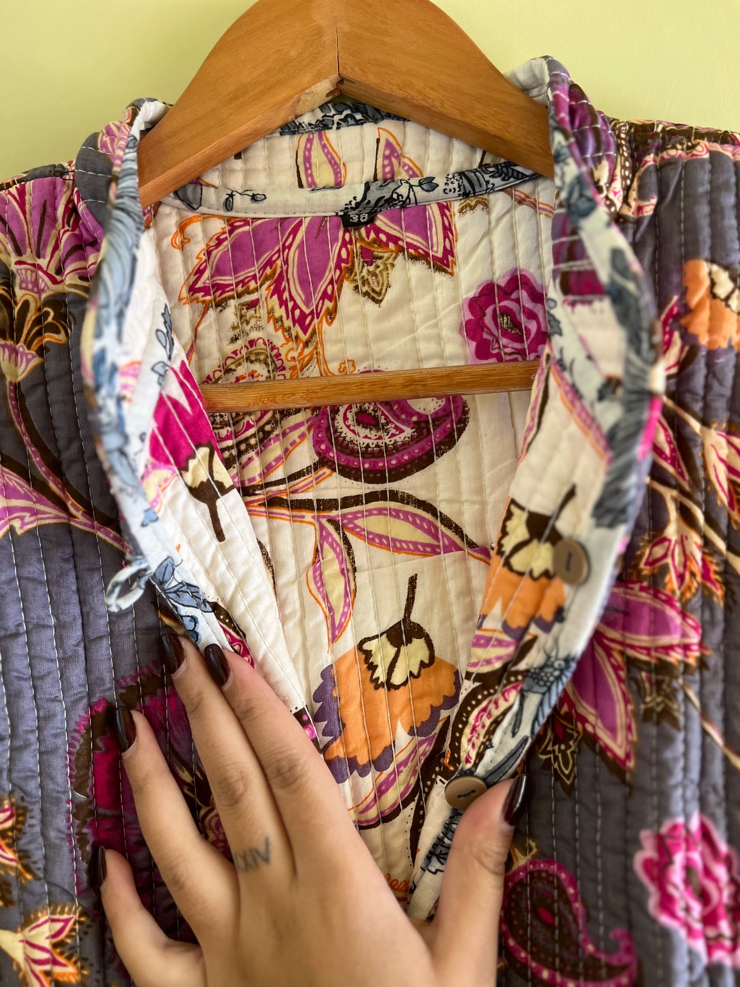 Purple Cut Sleeves Kantha Reversible Jacket