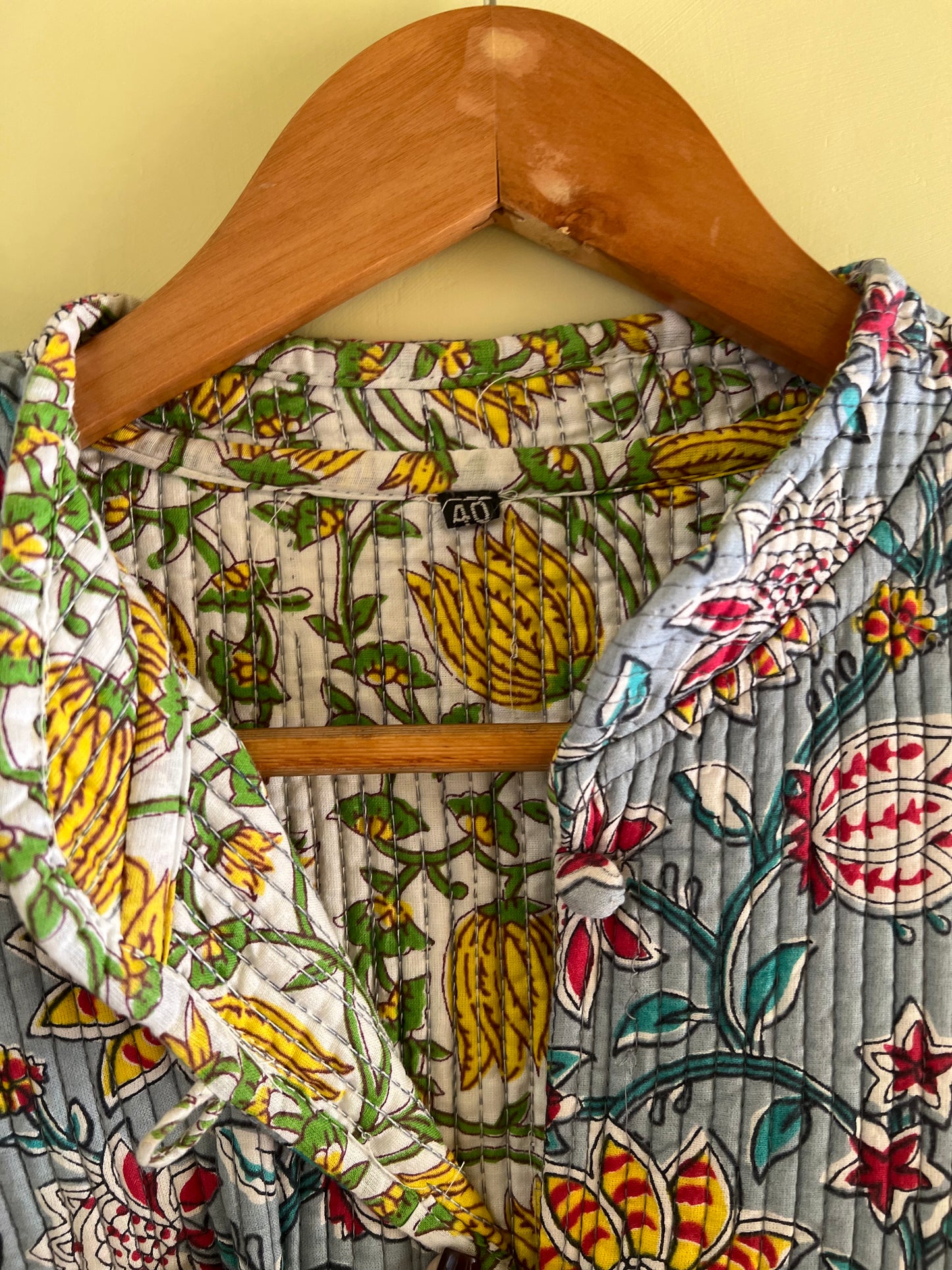 Grey Long Sleeves Kantha Reversible Jacket