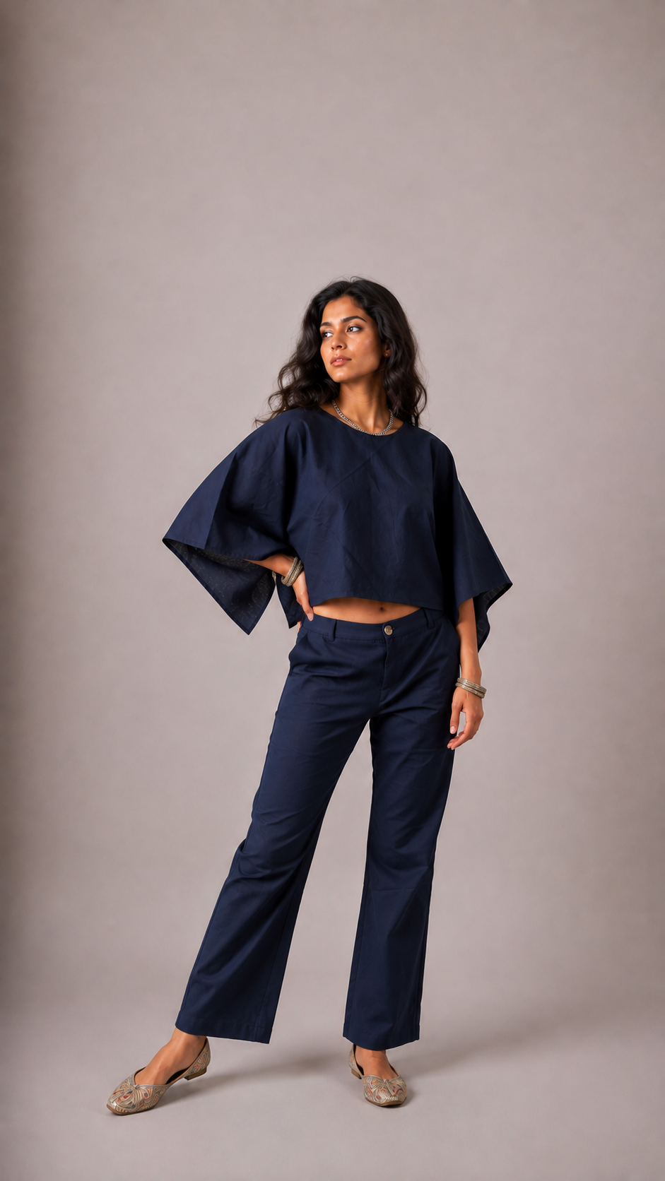 Navy Blue Poncho Set
