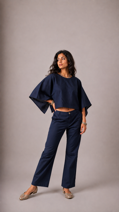Navy Blue Poncho Set