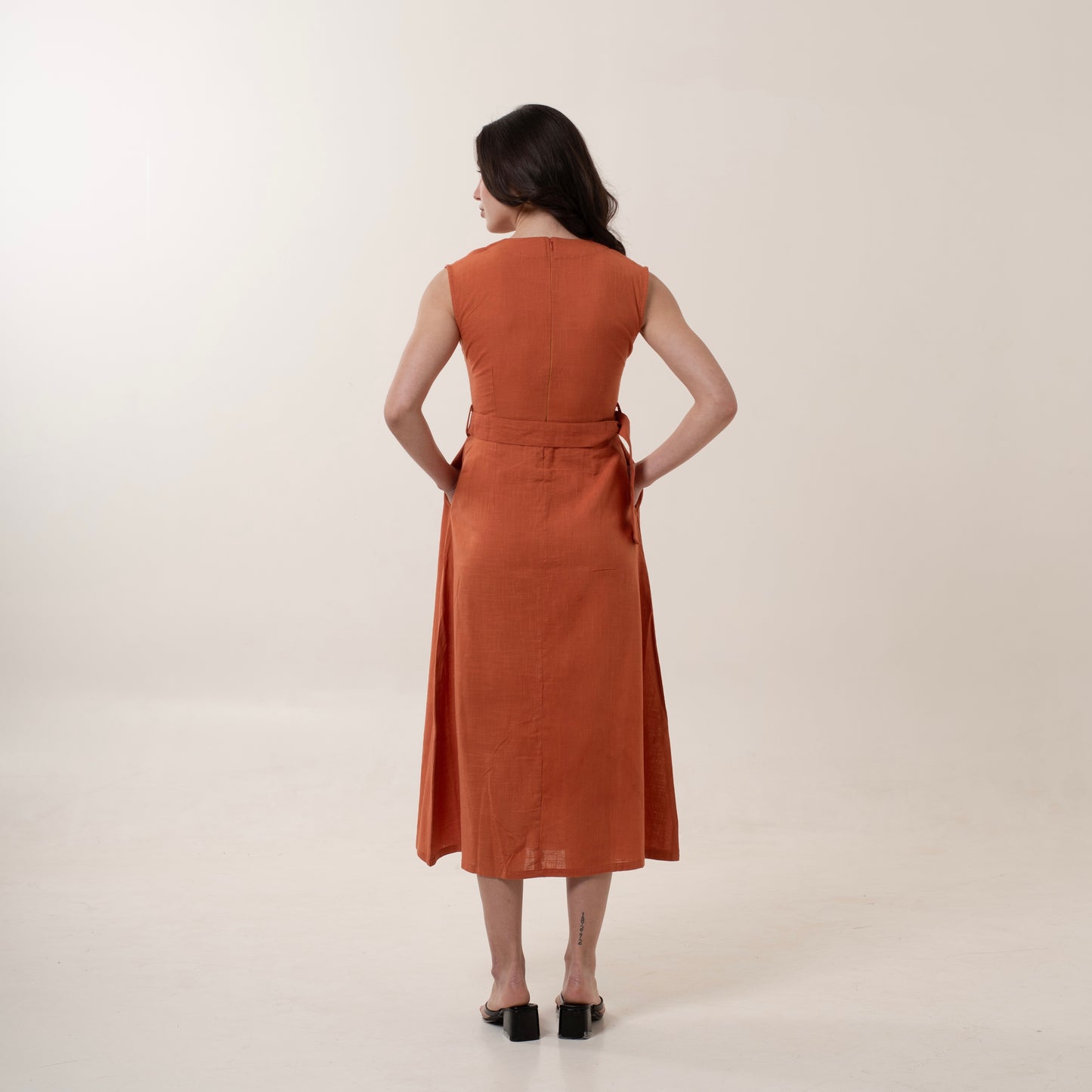 Rust A Line Midi Dress