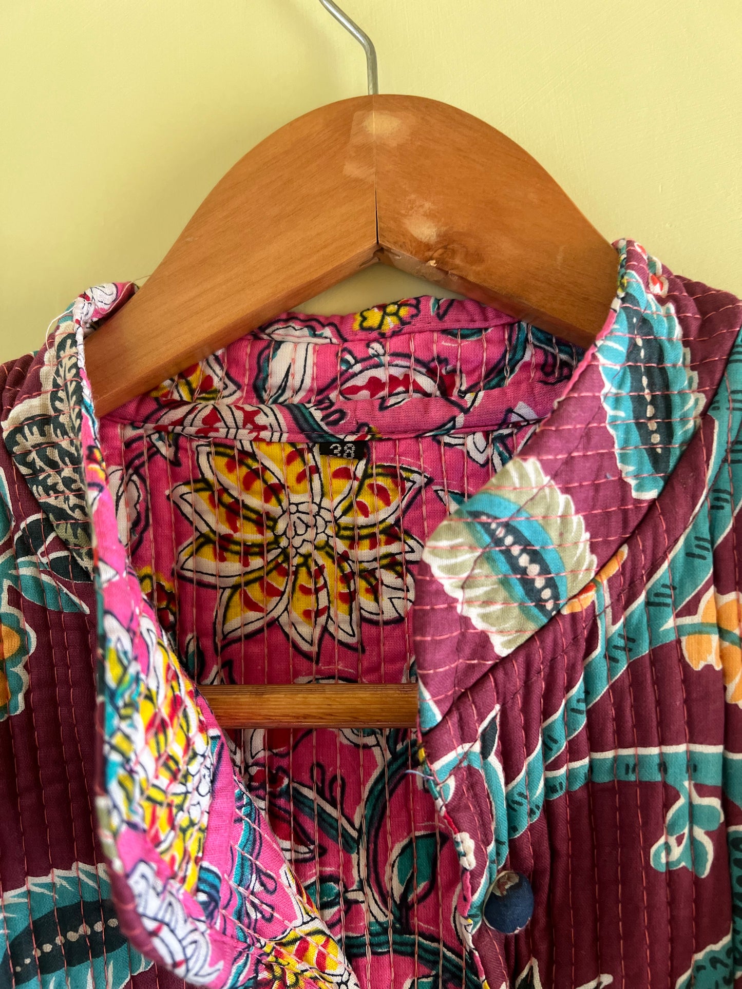 Maroon Cut Sleeves Kantha Reversible Jacket