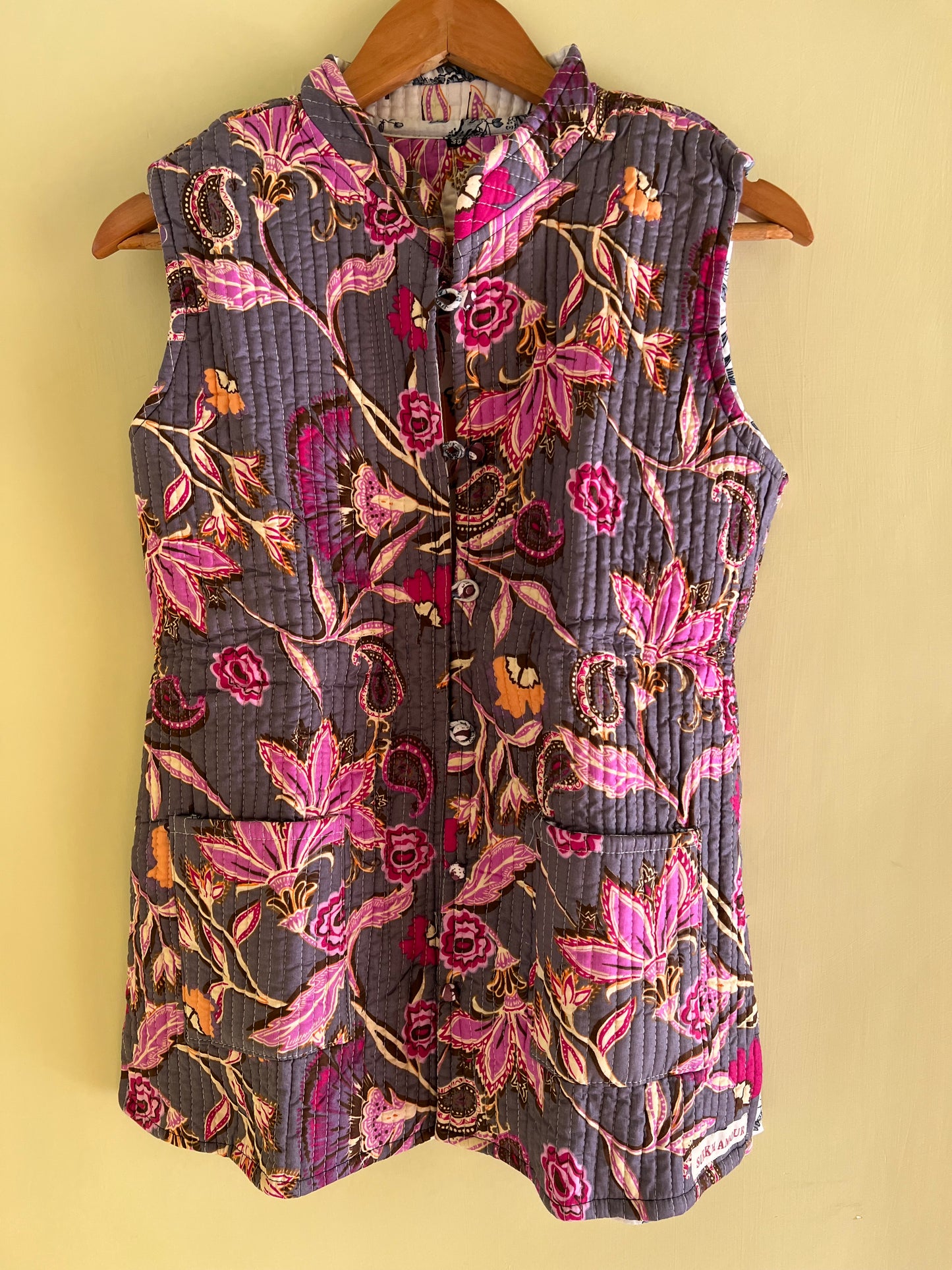 Purple Cut Sleeves Kantha Reversible Jacket