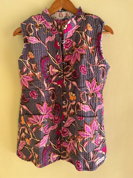 Purple Cut Sleeves Kantha Reversible Jacket