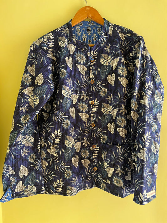 Indigo Long Sleeves Kantha Reversible Jacket