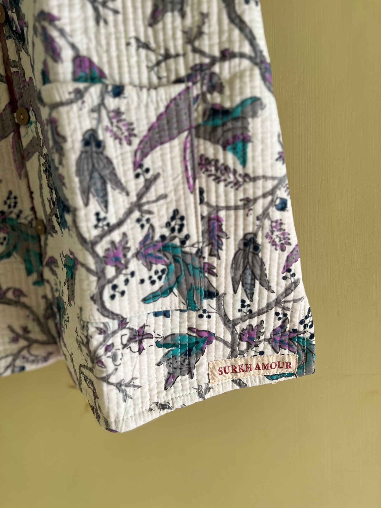 White / Blue Cut Sleeves Kantha Reversible Jacket
