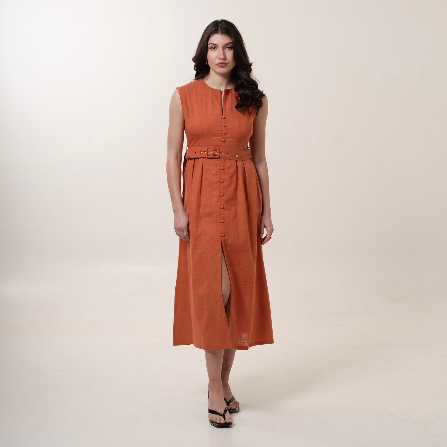 Rust A Line Midi Dress