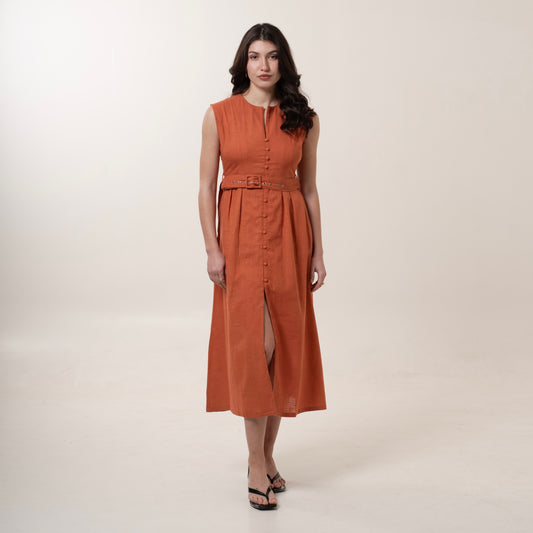 Rust A Line Midi Dress