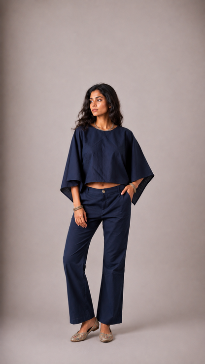 Navy Blue Poncho Set