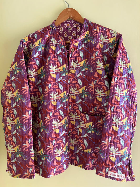 Maroon Long Sleeves Kantha Reversible Jacket