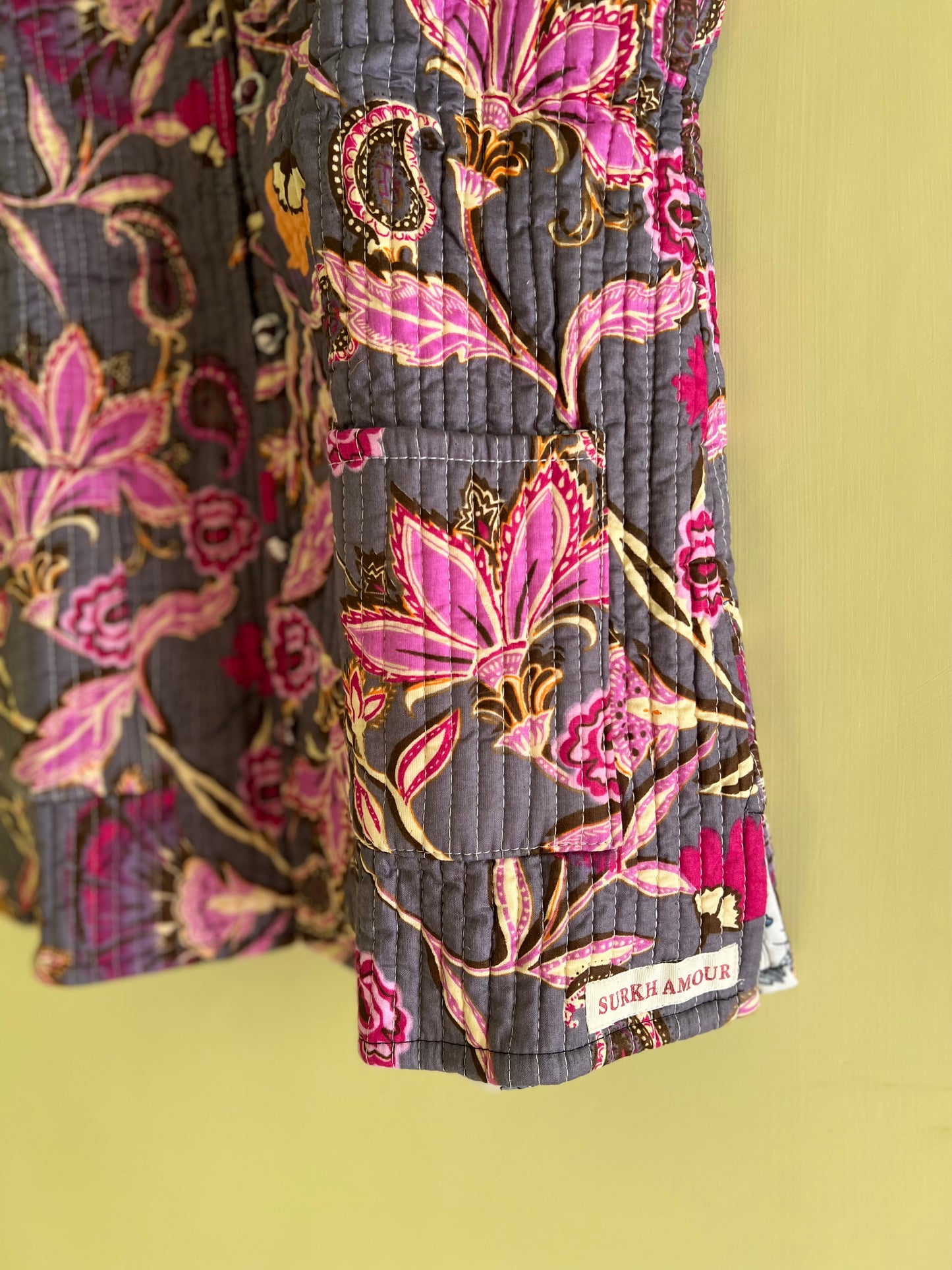 Purple Cut Sleeves Kantha Reversible Jacket