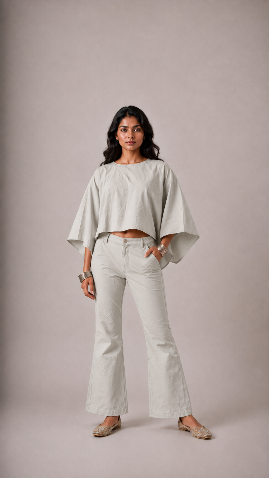 Light Grey Poncho Set