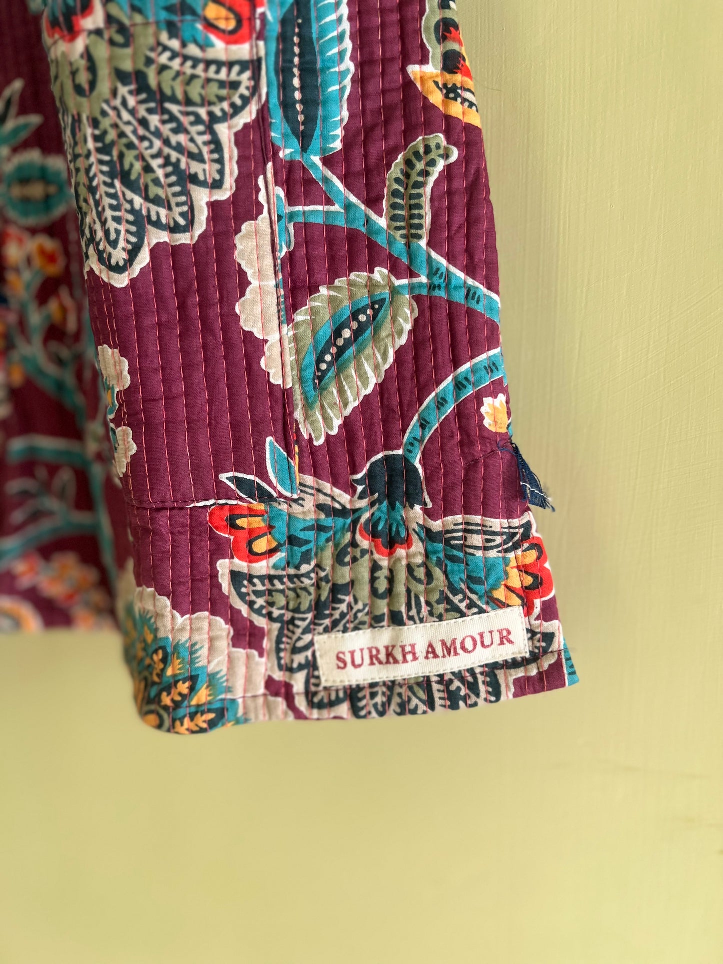 Maroon Cut Sleeves Kantha Reversible Jacket