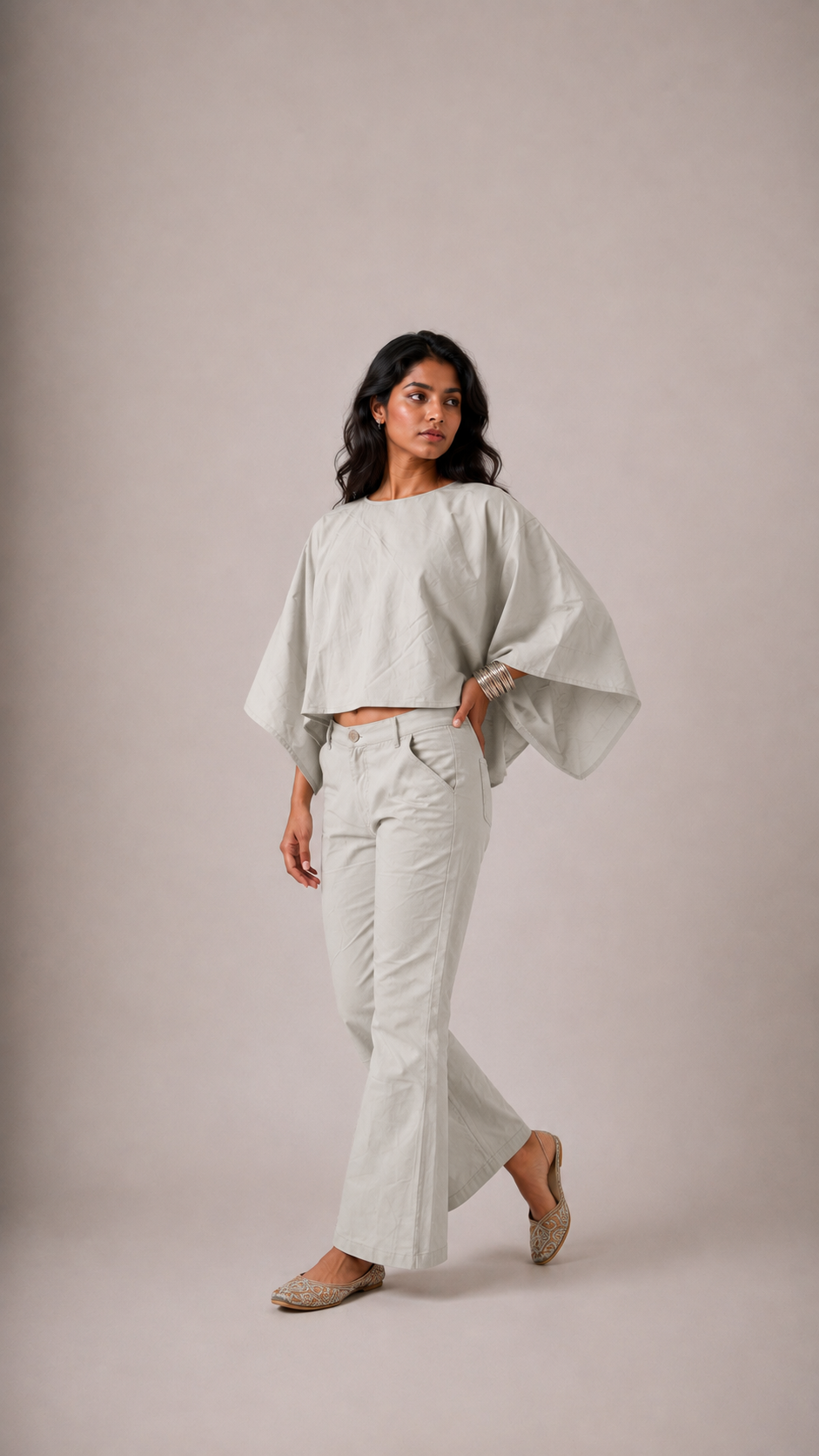 Light Grey Poncho Set