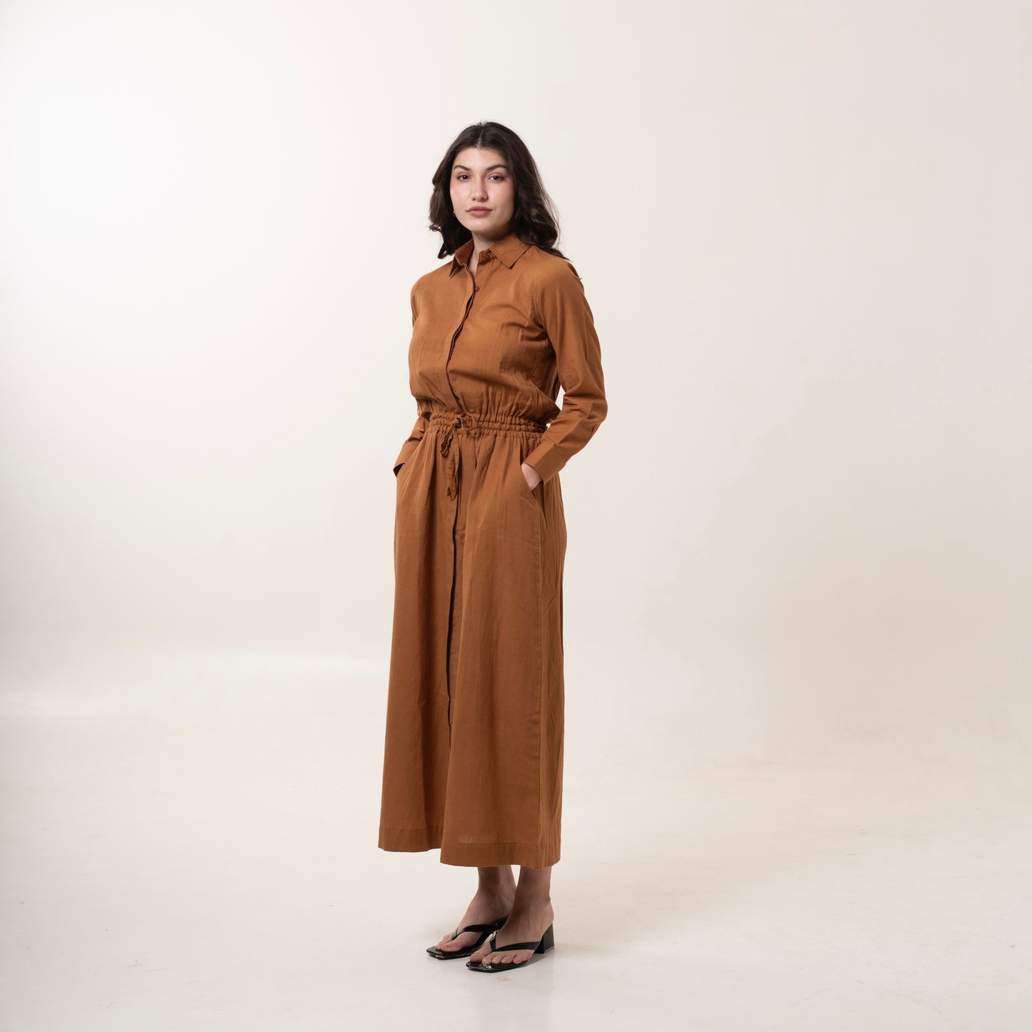 Caramel Slit Shirt Dress