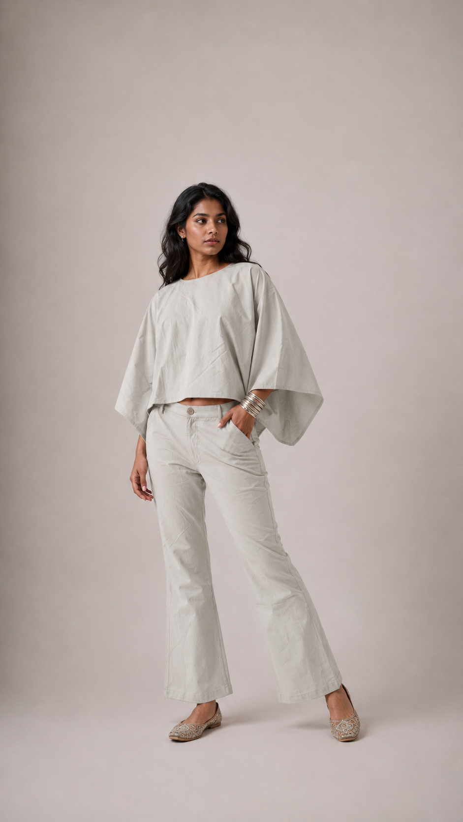 Light Grey Poncho Set