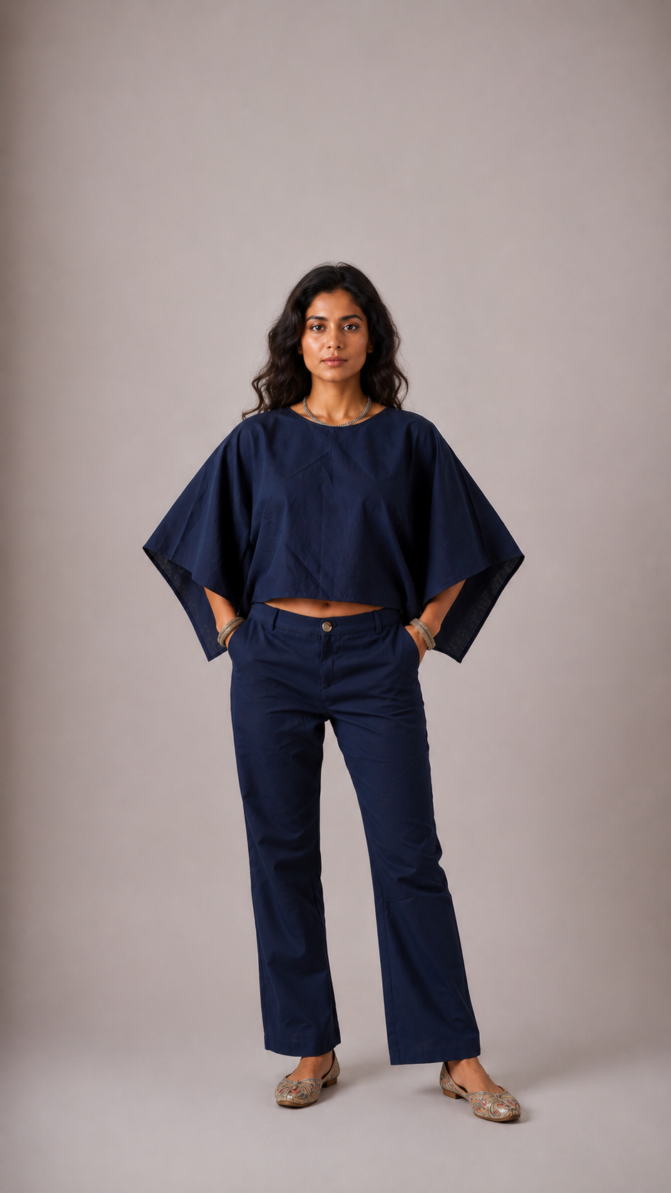Navy Blue Poncho Set