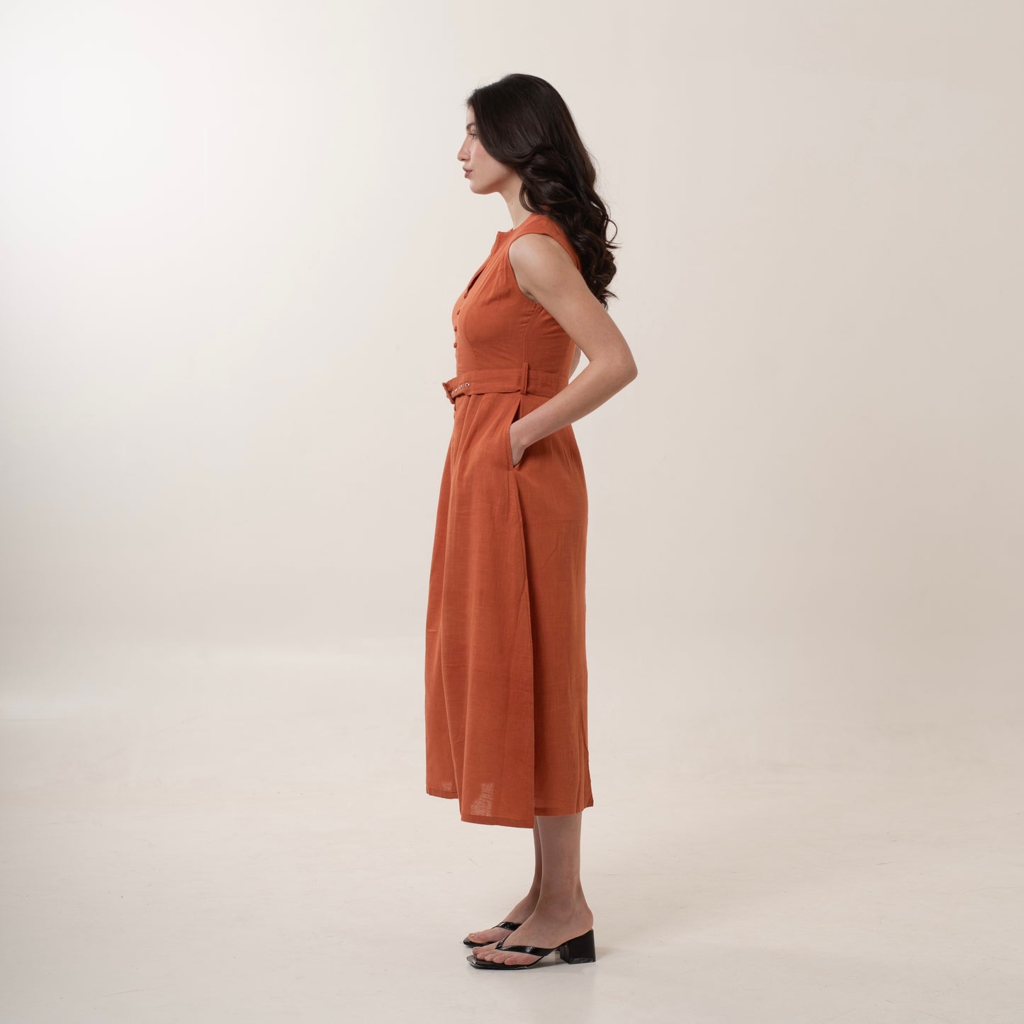 Rust A Line Midi Dress