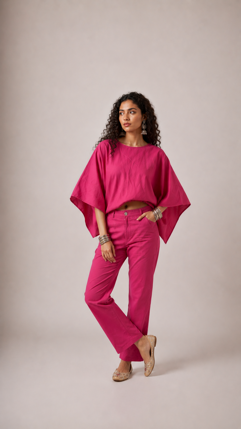 Fuchsia Poncho Set