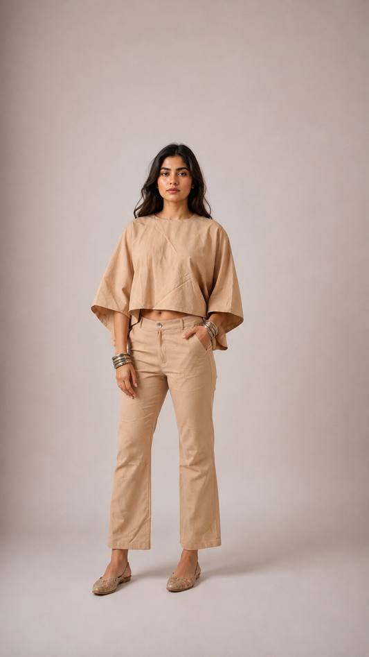 Beige Poncho Set