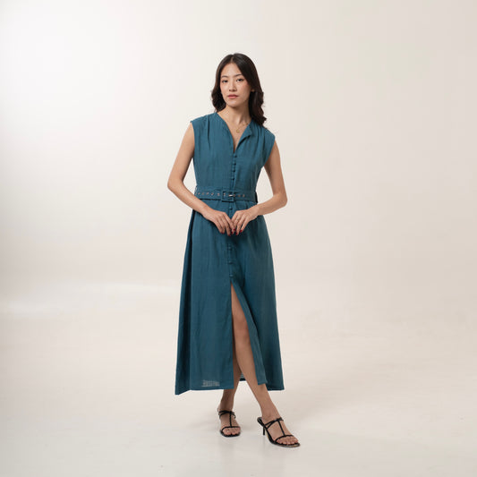 Teal A Line Midi Dress