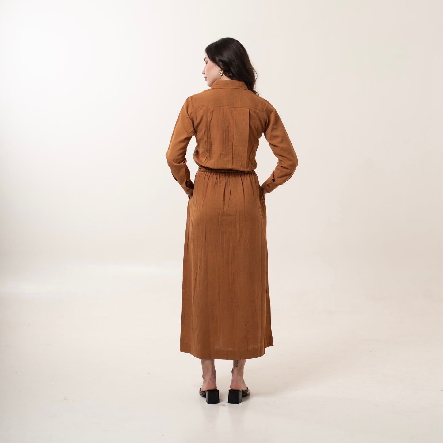 Caramel Slit Shirt Dress